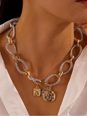 New 24k Gold Plated Collar Necklace twist o chain choker New